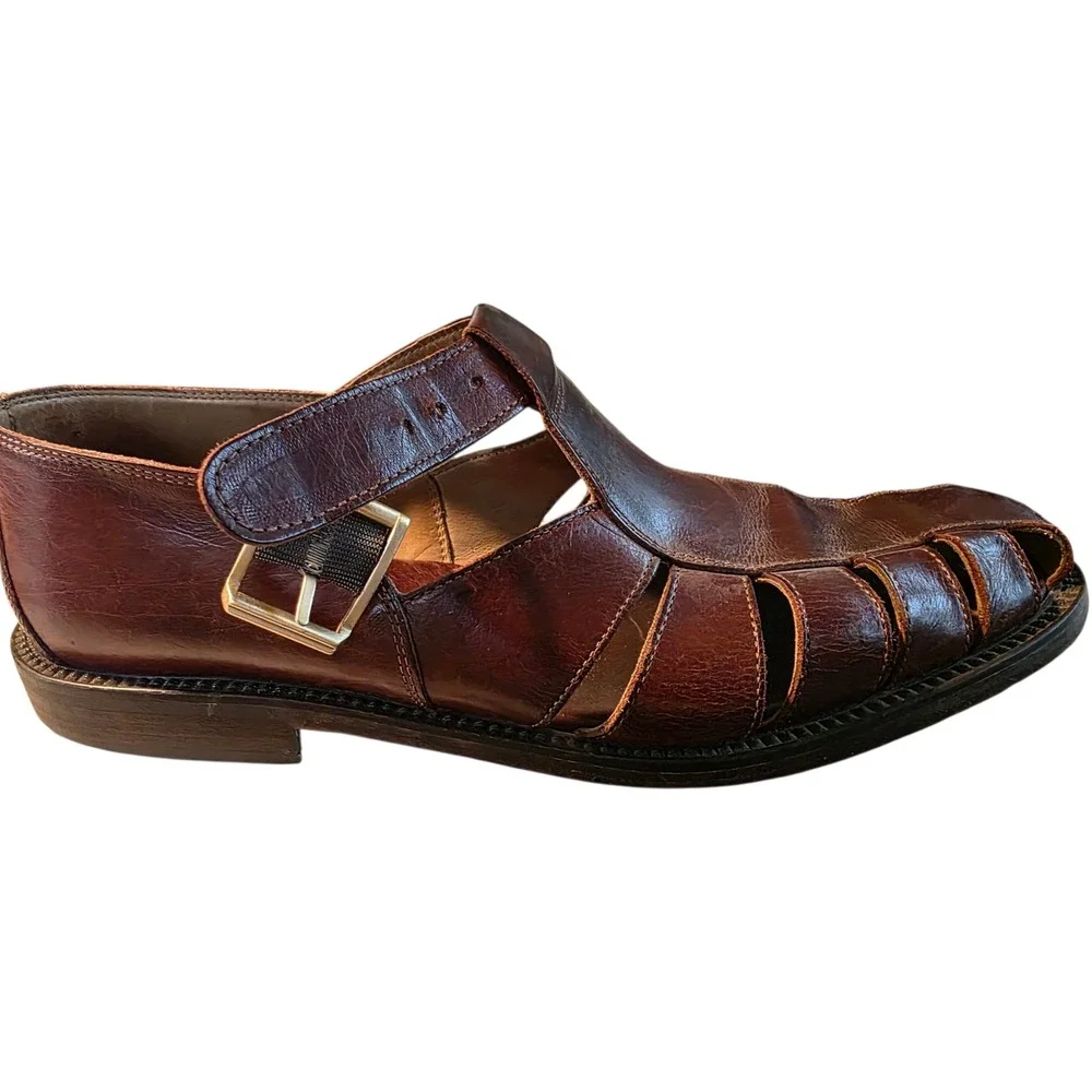 Bally Gerenzano-U Vtg Fisherman Sandals Italy Huarahe 11 D Leather Quiet Luxury
